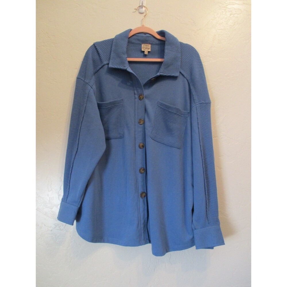 Como Vintage Womens Sz 2X Button Front Collared Sweater Blue Waffle Knit